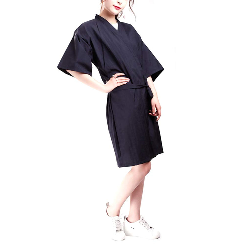 [Australia] - Lurrose Salon Client Gown Robes Cape Hair Salon Hair Cutting Smock for Clients Kimono Style (Black) 