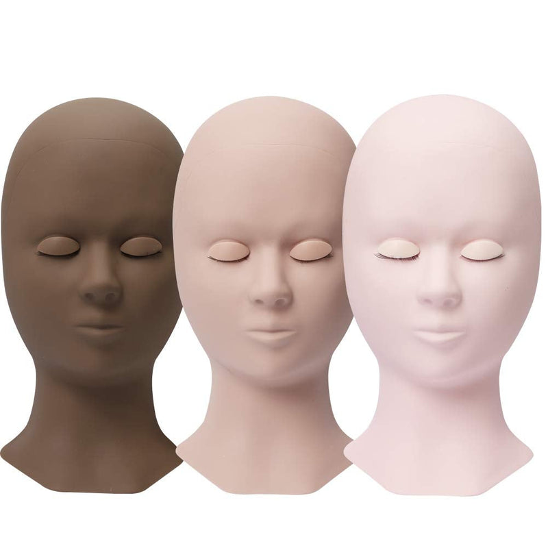 [Australia] - Lash Mannequin Head with 4 Pairs Removable Eyelids Eyelash Mannequin Extension Practice Head Rubber Model Head Set for Training Makeup Complexional Realistic Skin by GEMERRY (Dark Brown Set) Dark brown Set 