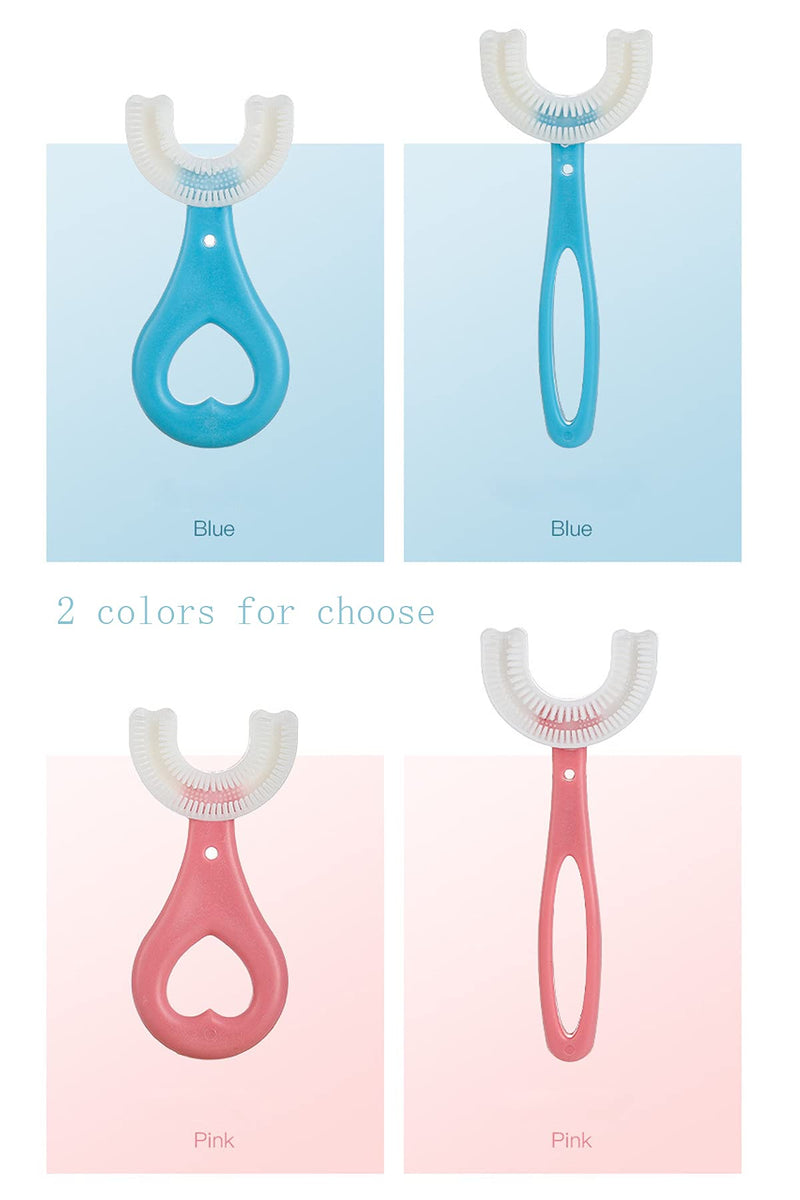 [Australia] - ZALUJMUS 2 Set Kids U-Shaped Whole Mouth Teeth Brush, Silicone Bristles Massage Gums, All-Round Cleaning, Manual (6-12Y, Blue+Pink) 6-12Y 