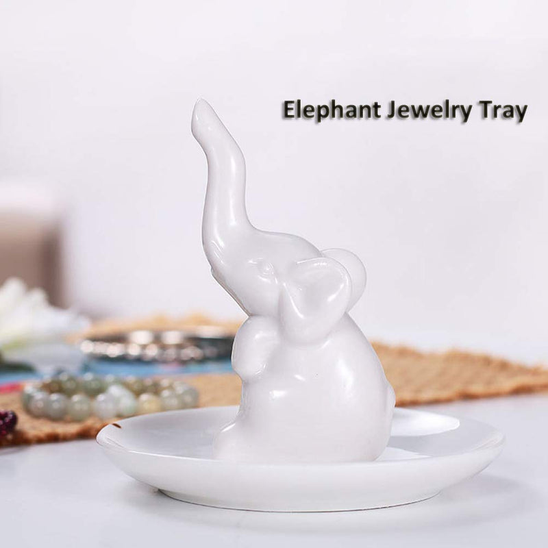 [Australia] - Lependor Elephant Ring Holder Jewelry Tray for Wedding Christmas Birthday, Handmade Ceramic Decor Jewelry Small Animal Tray - White Elephant 