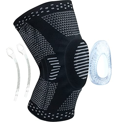 [Australia] - HOPEFORTH Knee Compression Sleeve Brace Support for Knee Pain Men Women with Patella Gel Pads & Side Stabilizers Black Large 