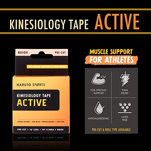 [Australia] - HARUTO Sports Kinesiology Tape Active Roll-Type (Black), Latex Free Athletic Tape for Pain Relief Strong Support, Therapeutic Tape Physio for Athletic Sports Recovery Active-black 