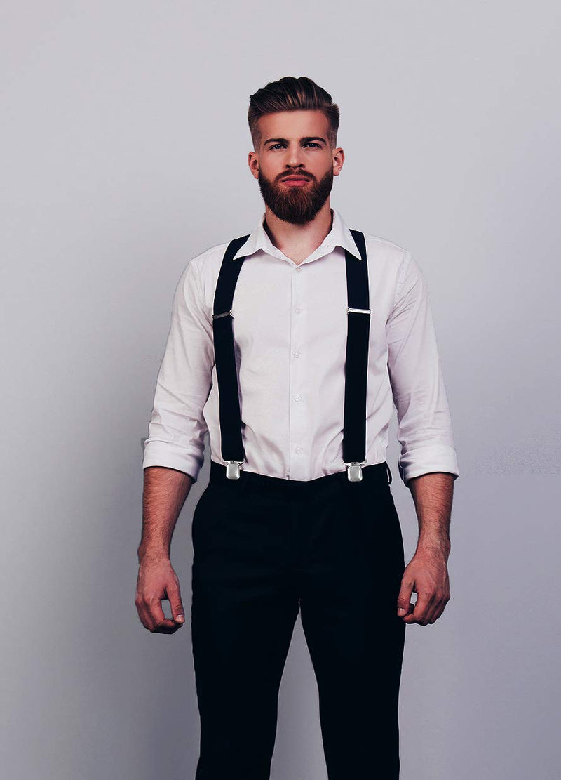 [Australia] - Men's X-Back 2 Inches Wide Heavy Duty Clips Adjustable Suspenders Black 