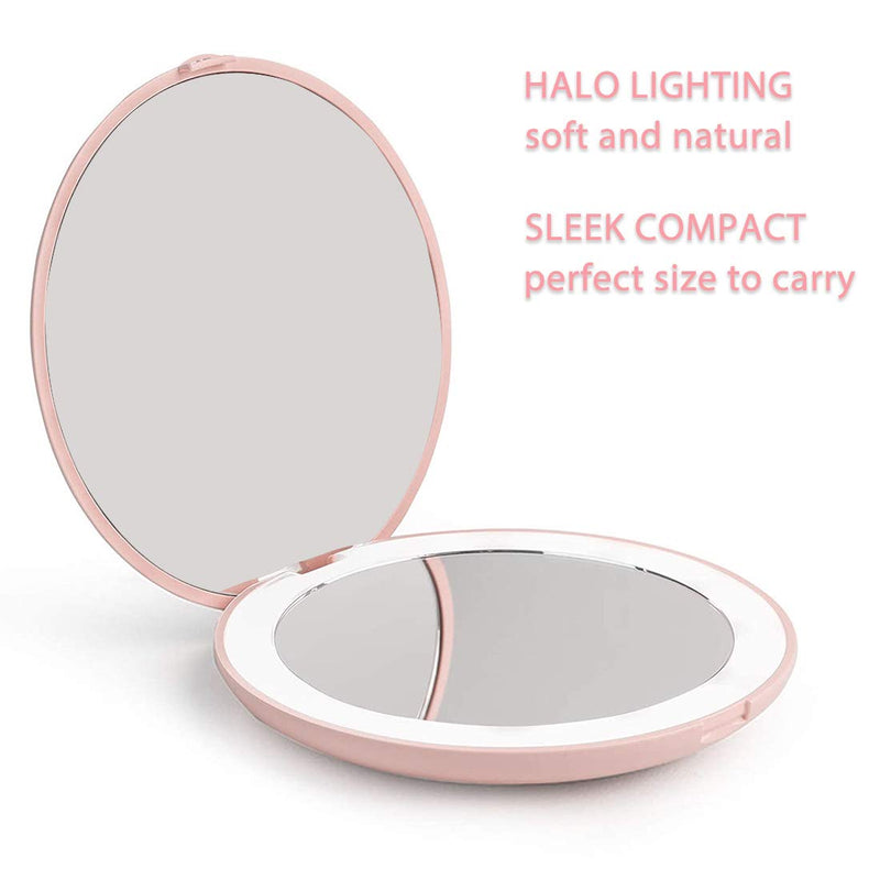 [Australia] - Milishow Travel Mirror with LED Lighted,1x/10x Magnification Compact Mirror with Light, 2-Sided Illuminated Folding Round Mirror, Handheld Pocket Makeup Mirror (Pink) Pink 1pc 