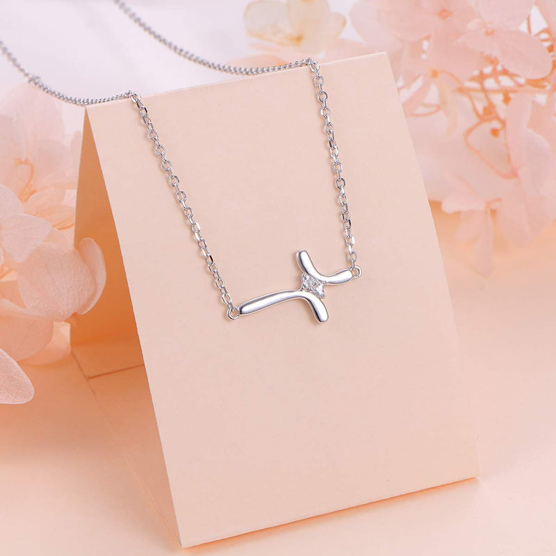 [Australia] - S925 Sterling Silver Jewelry Sideways Cross Choker Necklace 01_Love Heart CZ Cross 