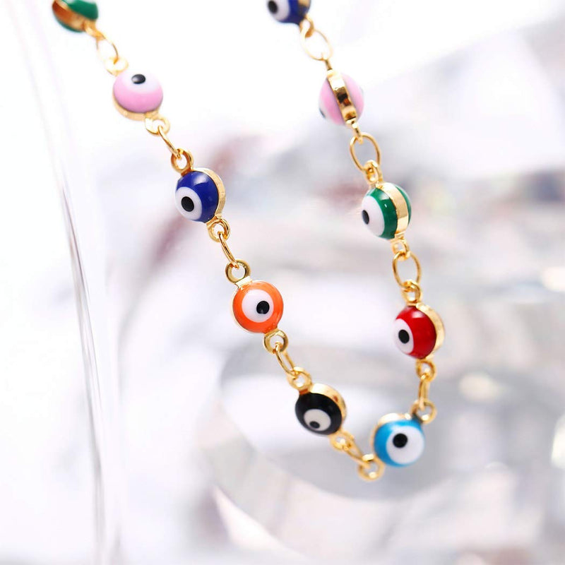 [Australia] - Genbree Colorful Evil Eye Anklets Boho Lucky Eye Anklets Bracelet Gold Foot Chain Jewelry for Women and Girls (Gold) 