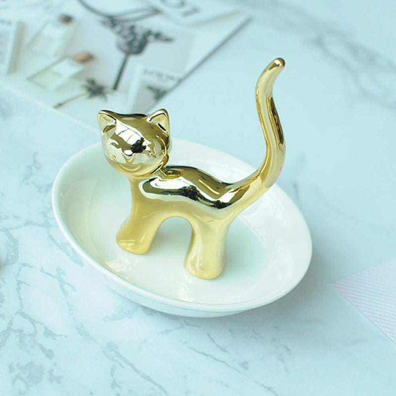 [Australia] - Lependor Ring Holder Jewelry Tray for Wedding Christmas Birthday (Gold Cat) Gold Cat 