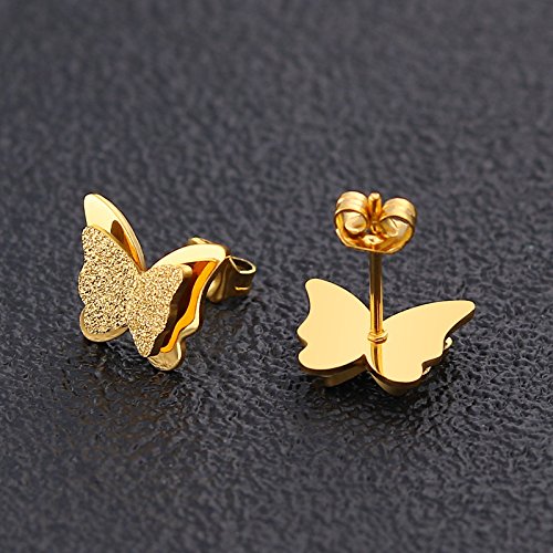 [Australia] - Lenias Stainless Steel Butterfly Pendant Necklace and Tassel Stud Earrings for Women Girls Rose Gold Silver Cute Charm Fashion Animal Jewelry Gifts 