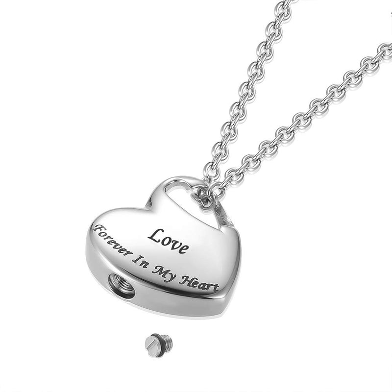 [Australia] - GISUNYE Cremation Urn Necklace for Ashes Urn Jewelry,Forever in My Heart Carved Locket Stainless Steel Keepsake Waterproof Memorial Pendant for mom & dad with Filling Kit (Love)… 