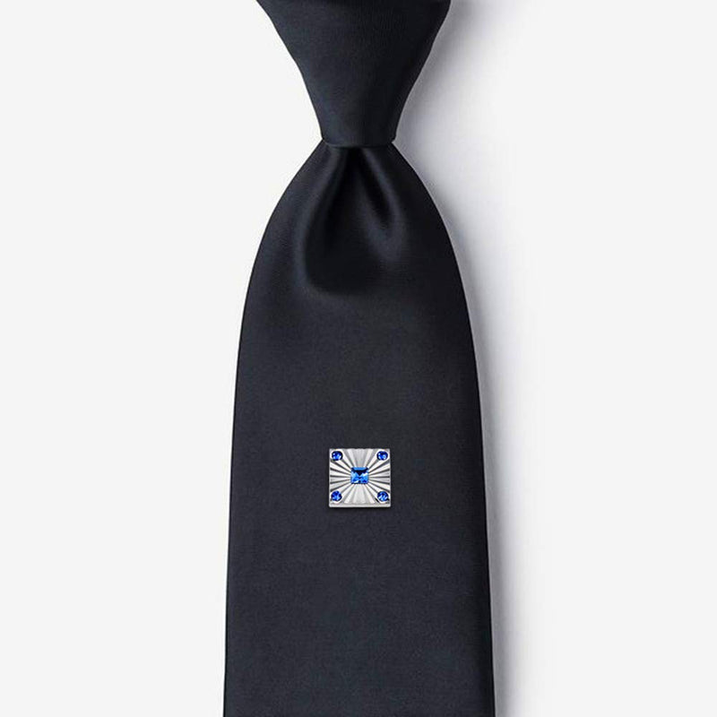 [Australia] - HAWSON Square Crystal Tie Tacks Clips Pins for Mens - Faceted Crystals in Rich, Swiss-Engraved Cutting Blue 