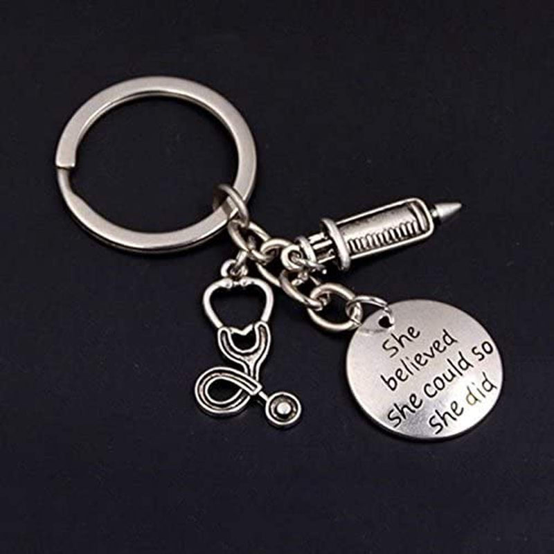 [Australia] - Medinc She believed she could so she did Syringe Stethoscope Keychain Key Chain Keyring Doctor Nurse Physicians Medical Student Graduation Gift Jewelry 