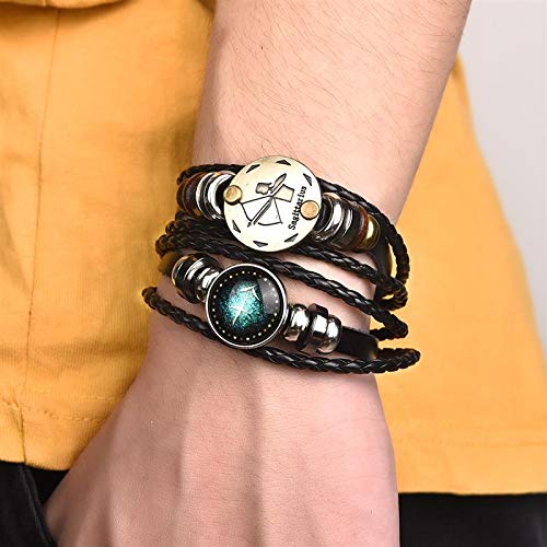 [Australia] - Retro 2pcs Sagittarius Zodiac Bracelet for men 12 Constellation Beaded Hand Woven Leather Bracelets Braided Punk Chain Cuff (Sagittarius)… Aquarius 