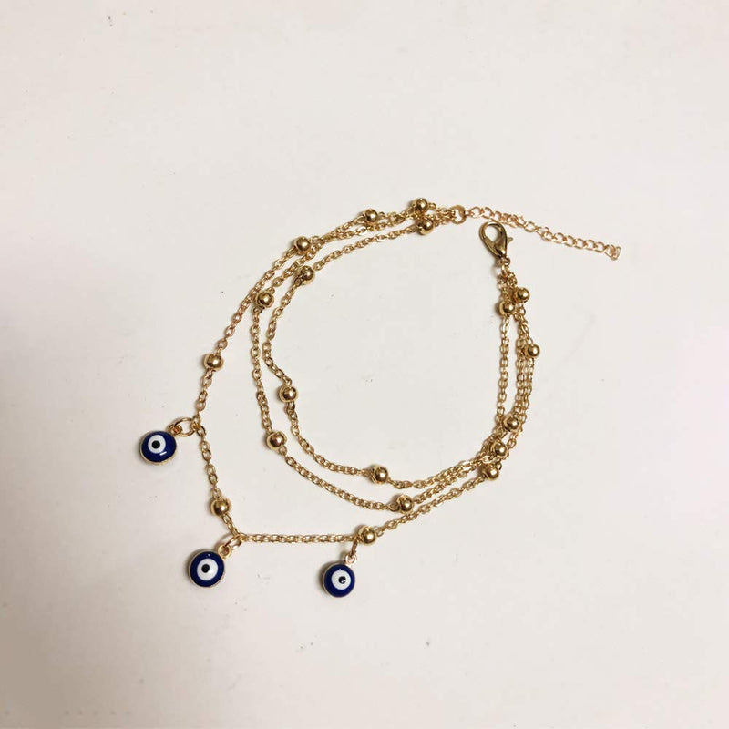 [Australia] - Women Anklet Summer Beach Bare Foot Jewelry Boho Sexy Double Chain Anklet Gift for Women Girls Evil Eye Golden 