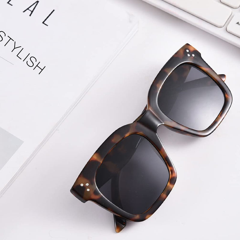 [Australia] - TAOTAOQI Vintage Women Oversized Sunglasses Designer Luxury Square Sun Glasses UV400 Protection Flat Lens Amber Tortoise Frame Black Lens 51 Millimeters 