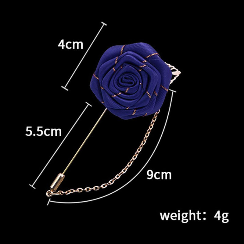 [Australia] - YOOE Men Cloth Rose Flower with Gold Leaf Brooch. Red Blue Rose Floral Lapel Stick Handmade Boutonniere Pins for Suit,Lapel Pin Wedding Brooch 
