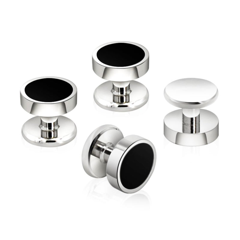 [Australia] - Mr.Van Onyx Cufflinks and Studs Set Formal Black Silver Groomsmen Groom Wedding Gift Cuff Links 