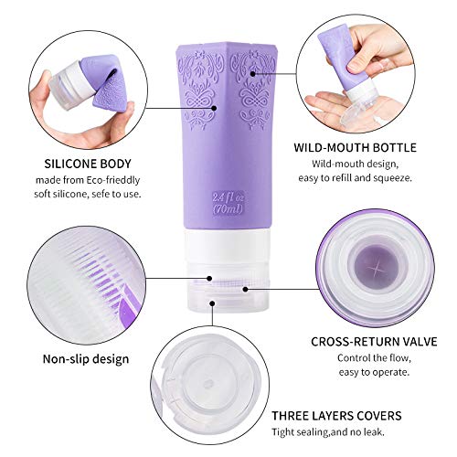 [Australia] - Cosmetic Travel Containers, Leakproof Silicone Travel Bottles Set, TSA Approved Travel Size Cosmetic Toiletries Containers Accessories Set for Shampoo Conditioner Facial Cleanser Cream 
