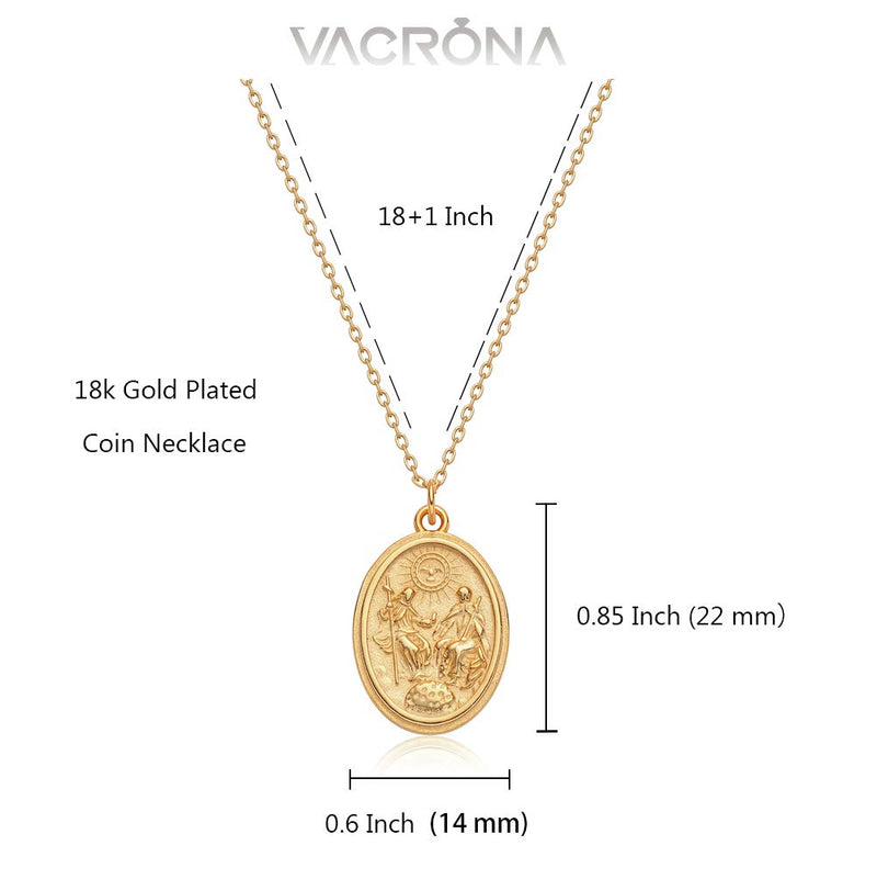 [Australia] - VACRONA Coin Necklace for Women 18k Gold Plated Vintage Circle Disc Special Coin Medal Textured Medallion Round Pendant Necklace Dainty Necklace Gift for Her Be baptized 