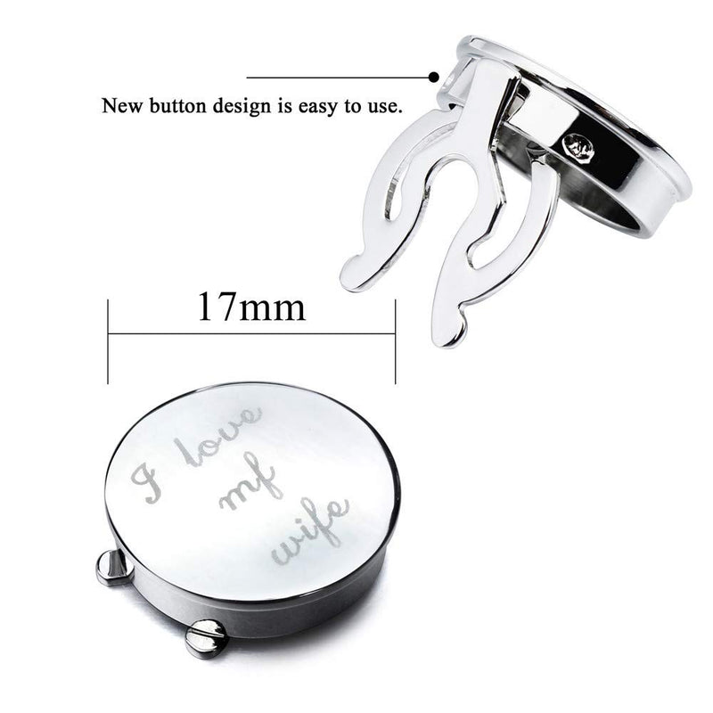 [Australia] - HAWSON Silver Color Laser Button Cover Cufflinks for Men and Impressive Words - Best Choice for Weddling Gift I LOVE MY WIFE 