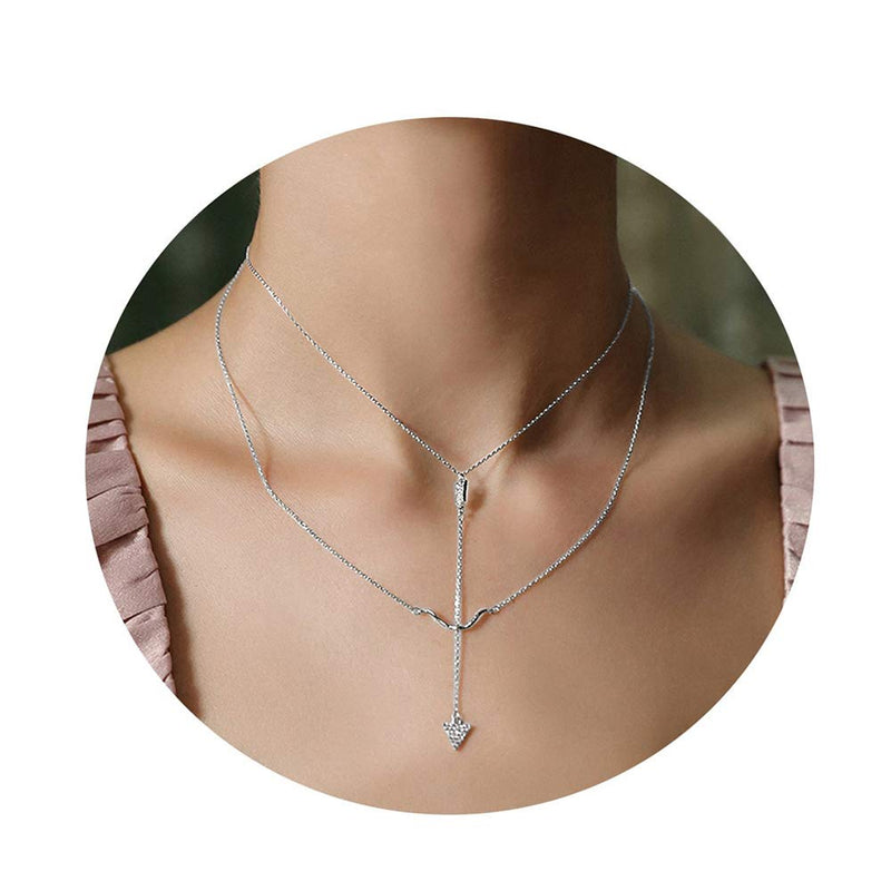 [Australia] - Sterling Silver Jewelry Layered love Heart and Cross Necklace Pendant Handmade Dainty Choker for Women Girls Bow and Arrow 