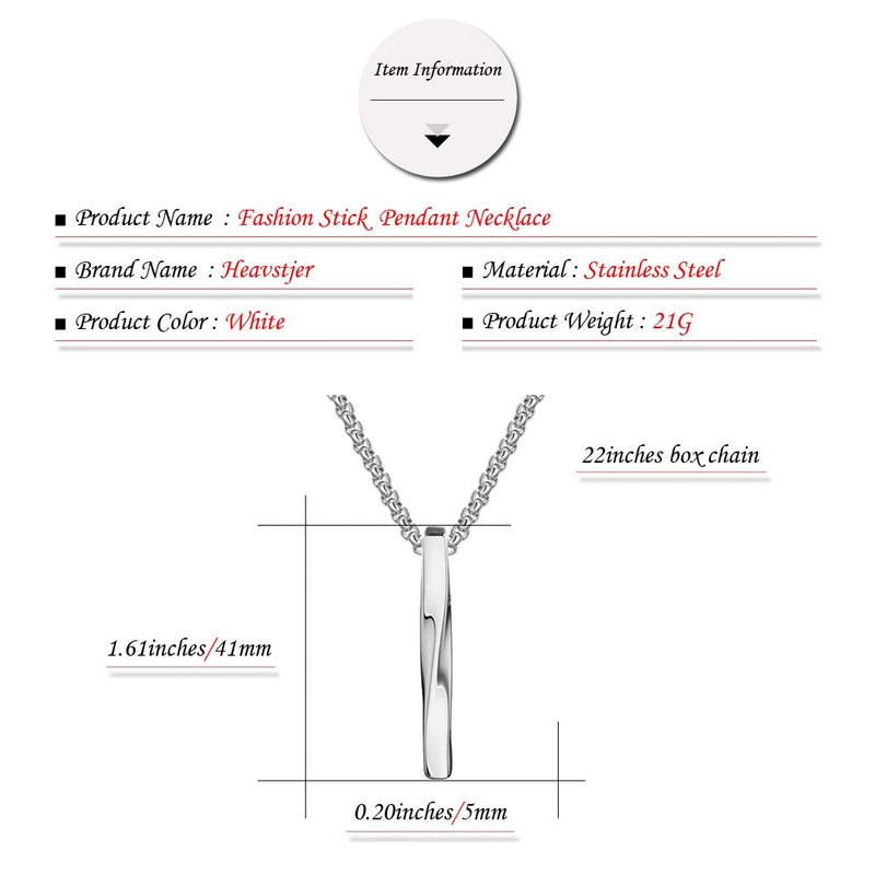 [Australia] - Heavstjer Fashion Stainless Steel Twisted Bar Pendant Stick Necklace,22inches Link Chain Steel Bar 