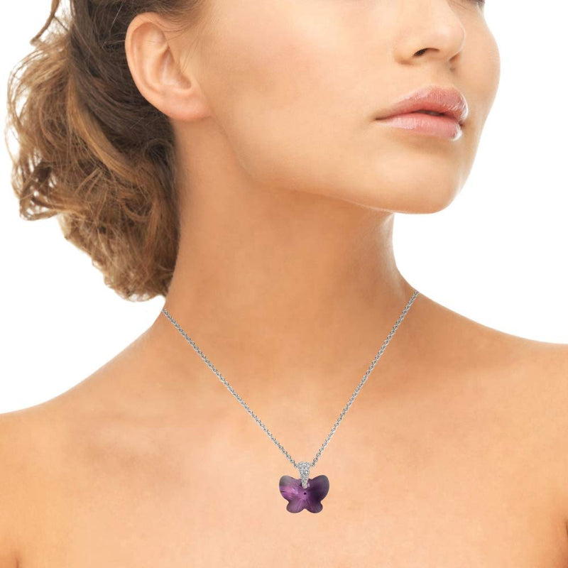 [Australia] - Sterling Silver Butterfly Pendant Necklace Made with Swarovski Crystals for Women Girls Purple 