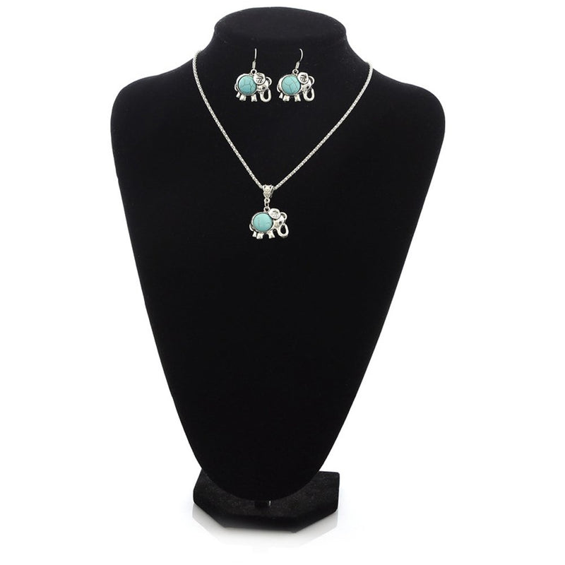 [Australia] - JewelleryClub Turquoise Jewelry Set Antique Silver Plated Elephant Necklace and Earrings Sets for Women 