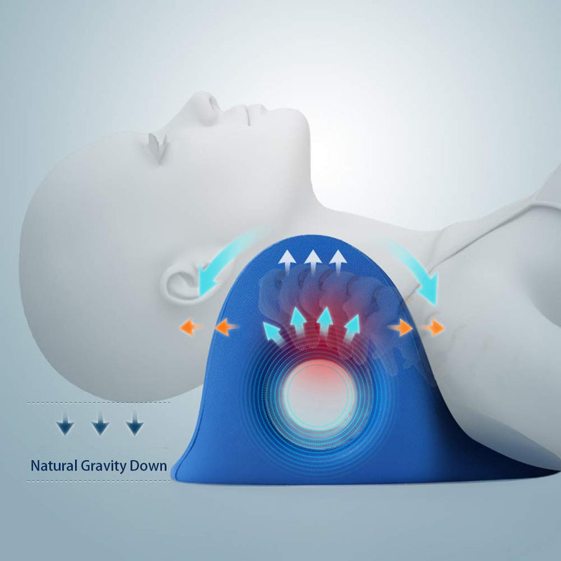 [Australia] - Neck and Shoulder Relaxer, Cervical Traction Device for TMJ Pain Relief and Cervical Spine Alignment, Chiropractic Pillow Neck Stretcher O-shape Navy Blue 8.6 X 8.3 X 5 Inch 