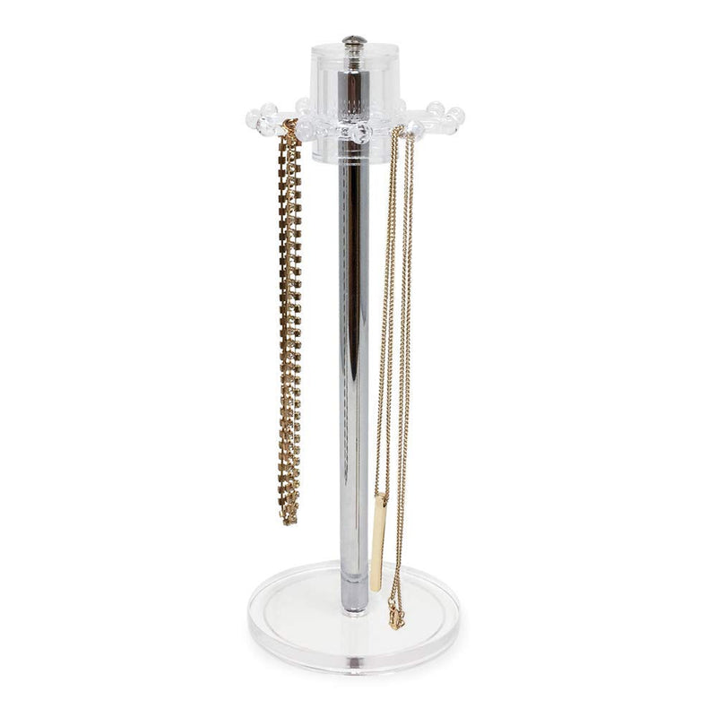 [Australia] - Isaac Jacobs Clear Acrylic Necklace Holder (12 Rotating Hooks) – Hanging Chain Organizer, Sleek & Sturdy Stand for Jewelry – Storage Solution- Bedroom- Bathroom - Countertop - Nightstand 12 Hooks Rotating 