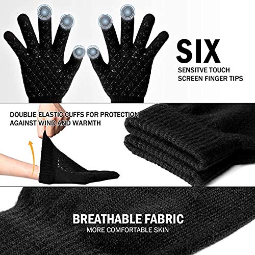 [Australia] - Winter Knit Gloves Touchscreen Warm Thermal Soft Lining Elastic Cuff Anti-slip for Women Men Black 