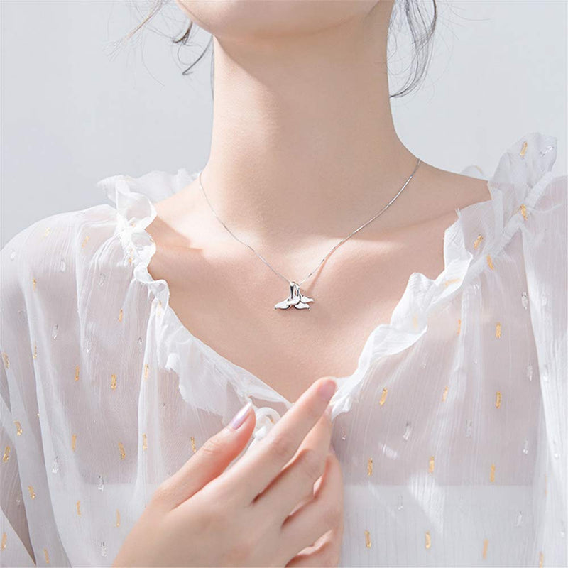 [Australia] - Sterling Silver Necklace with Double Mermaid Tail Pendants for Women Girls Men Delicate Personalized Polished Fish Whale Tail Pendant Dangling 18" Chain Fashion Jewelry 