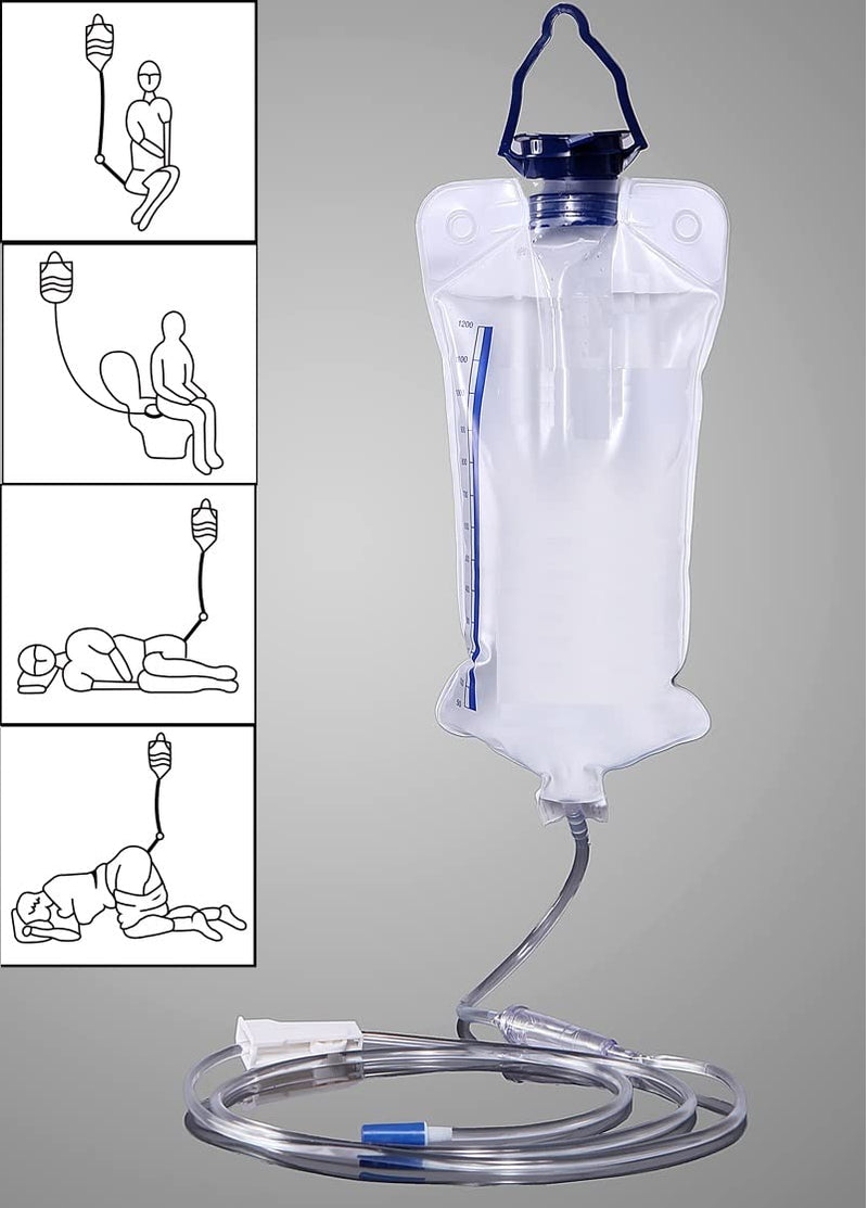 [Australia] - Reusable Enema Kit Anal Douche Bag 7Pcs Enema Nozzle Tips Colon Tube for Water Organic Coffee Colon Cleansing, Sealed Clear Enema Bag Irrigation Cleaning Kit Fold Anal Anus Cleaner Constipation Detox Polyvinyl Chloride (PVC) 