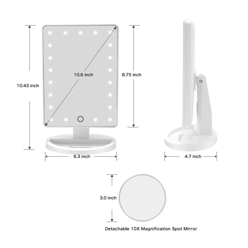 [Australia] - Famihomii Makeup Vanity Mirror with 21 Led Lights, Lighted Makeup Mirror with Detachable 10X Magnification, Dual Power Supply, Touch Screen Light Adjustable Dimmable, Cosmetic Desk Table Mirror White 