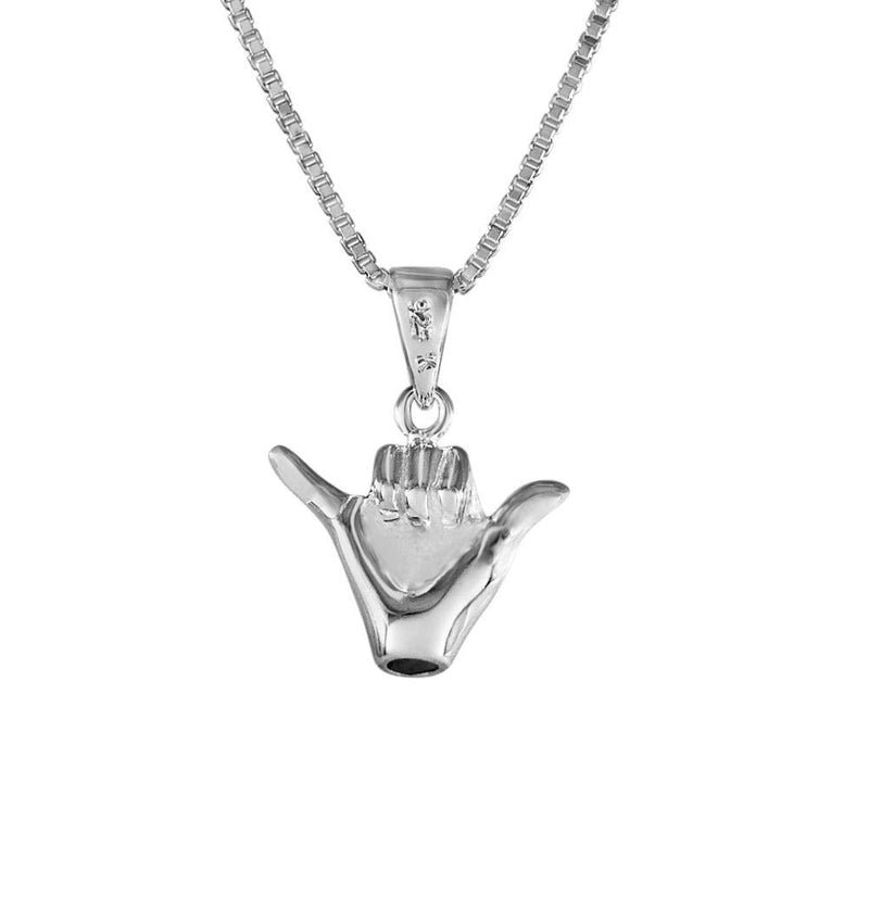 [Australia] - Sterling Silver Hawaiian Shaka Hang Loose Necklace Pendant with 18" Box Chain 