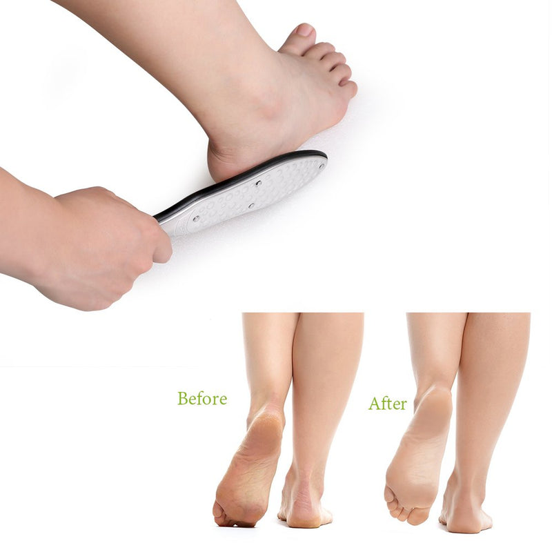 [Australia] - BEZOX Professional Foot File Callus Remover, Double Sided Foot Scrubber for Cracked Heel and Foot Dead Skin - Heavy Duty Stainless Steel Pedicure Tool - W/Cloth Storage Bag & Gift Box Metal Foot File Silver 