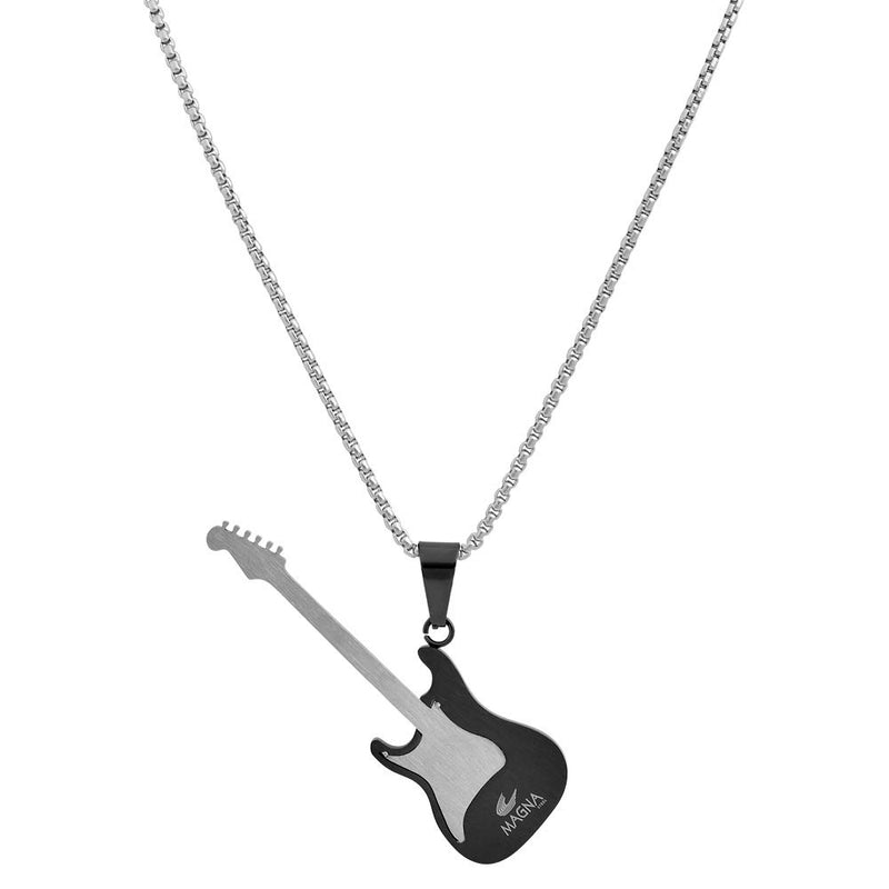 [Australia] - Magna Steel Men's Stainless Steel Rock Electric Guitar Bass Pendant Necklace with 24" 3mm Rolo Chain Black 