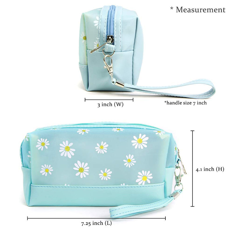 [Australia] - by you Portable Makeup case Cosmetic Bag Pouch Travel Organizer Toiletry Bags for Women (Daisy - Blue) Daisy - Blue 