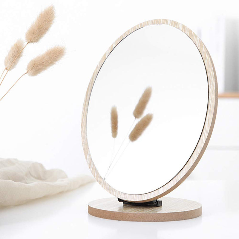 [Australia] - Aestivate Oval Compact Table Mirror Standing Wood Framed Mirror Desktop Mirror 90 Degree Rotating Mirror for Makeup Cosmetic 