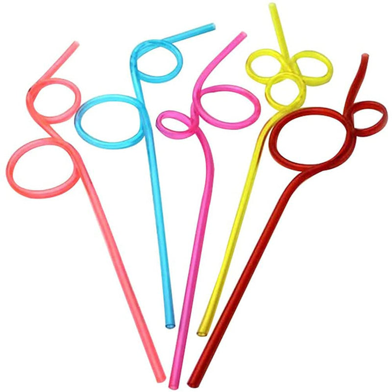[Australia] - 20 Pcs Colorful Reusable Drinking Straws Curly Straws Crazy Straws for Kids/Adults/Home/Party (Colors and Styles are Sent Randomly) 