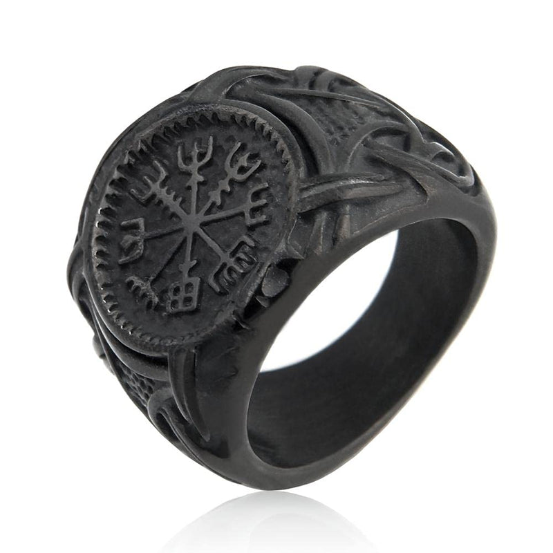 [Australia] - BAVIPOWER Viking Vegvisir Norse Compass Ring Stainless Steel Accessory Guardian Protection Amulet Black Compass 7 