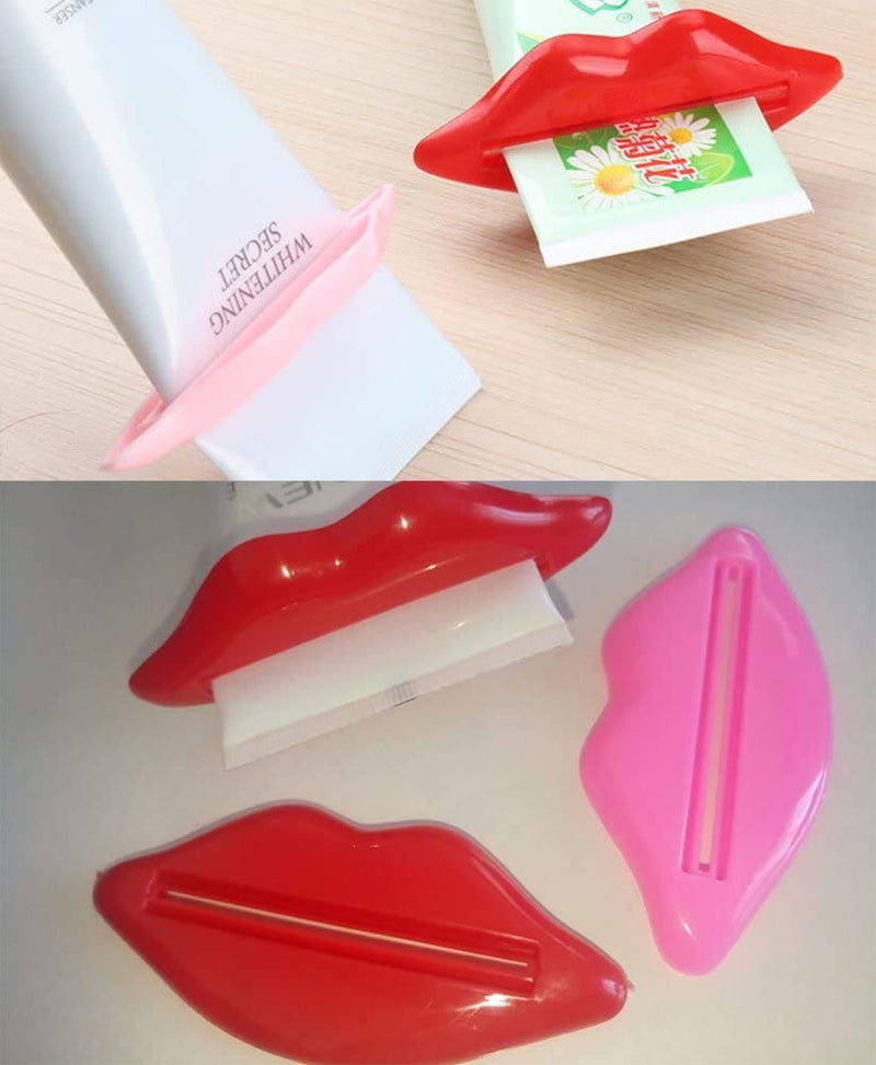 [Australia] - Toothpaste Squeezer, Set of 4 Daily Life Tube Dispenser Tools, Pink and Red Lip Shaped, Plastic Toothpaste Squeezer Cremes Cosmetic Gels Press Tool 