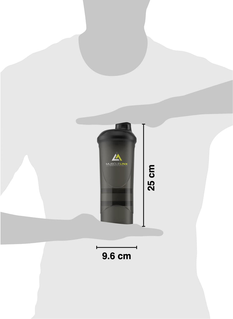[Australia] - Black Protein Shaker Plus Storage Screw top 100% Leak Proof Drinks Bottle 500ml to 700ml by Musclelinx Black Transparent Plus Storage 