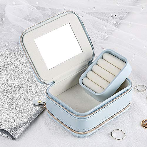 [Australia] - Mini Jewelry Box, Travel Jewelry Organizer and Storage Case(Blue) Blue 