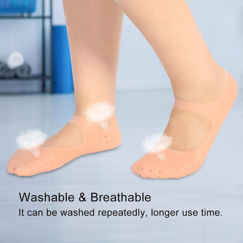 [Australia] - Silicone Socks, 1 Pair of Foot Anti-Cracks Protective Foot Care Socks Prevention Tool, for Care of Cracked Feet in Dry Skin Unisex(Skin Color-L) 