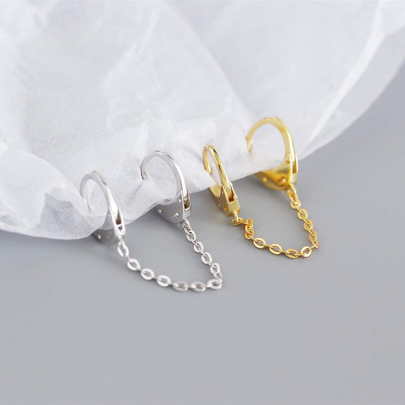 [Australia] - Minimalist Double Hoop Earrings for Women Girls Men Sterling Silver Pair Small Hoops Dangle Chain Drop Dangle Cartilage Second Hole Fashion Personalized Punk Jewelry One Piece 