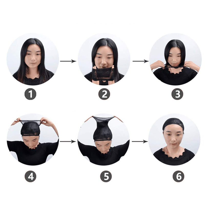 [Australia] - 6 Pieces Black Stocking Wig Cap Stretchy Nylon Wig Caps Black Nylon Close End Wig Caps for Men and Women 