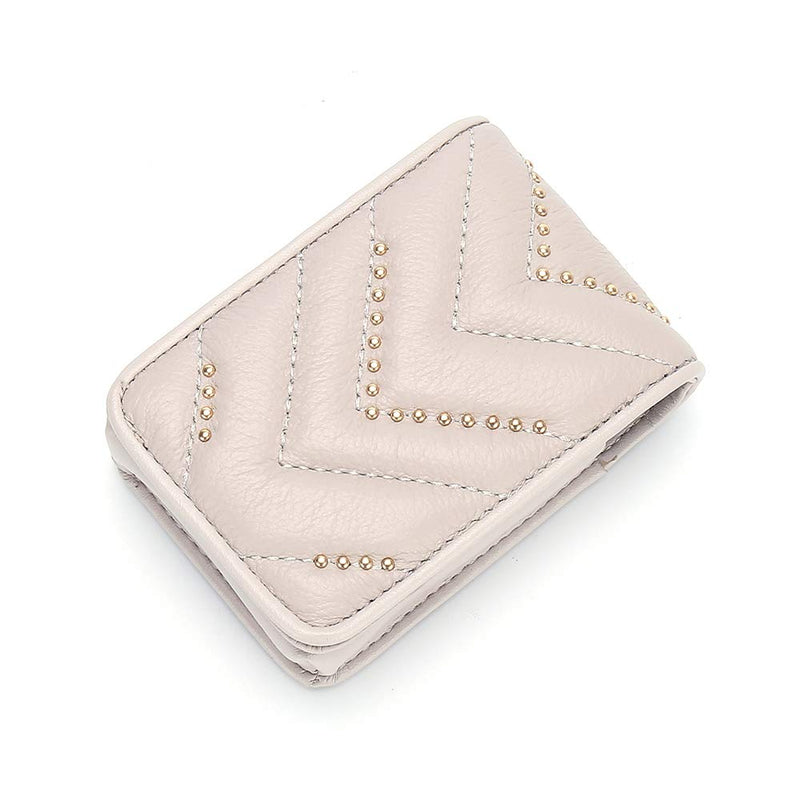 [Australia] - Aladin Genuine Leather Cosmetic Bag Lipstick Bag Rivet Diamond Lattice Storage Bag with Mirror Gray 