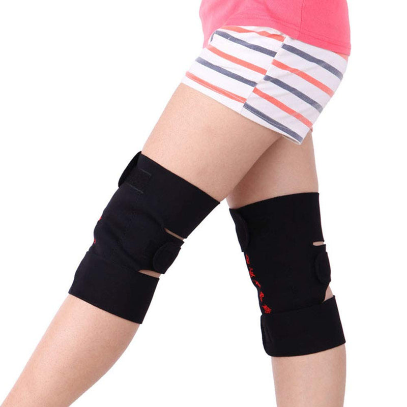 [Australia] - CTHOPER 1Pair Self Heating Knee Brace Sleeve, Adjustable Tourmaline Magnetic Therapy Knee Pad Support with Open Patella Stabilizer 