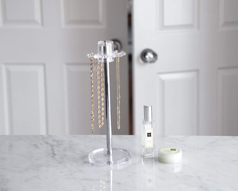 [Australia] - Isaac Jacobs Clear Acrylic Necklace Holder (12 Rotating Hooks) – Hanging Chain Organizer, Sleek & Sturdy Stand for Jewelry – Storage Solution- Bedroom- Bathroom - Countertop - Nightstand 12 Hooks Rotating 