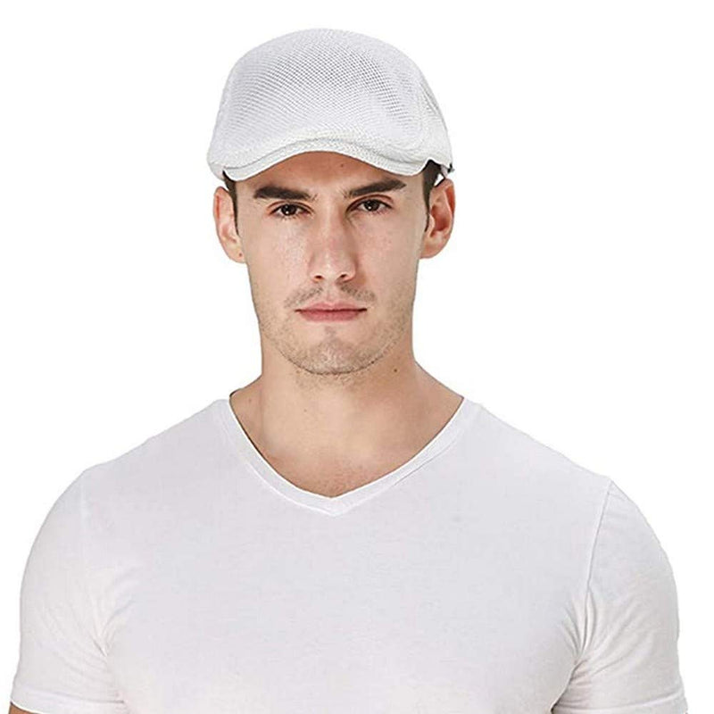 [Australia] - Clape Summer Golf Hats Men Ivy Cap Cabbie Newsboy Driving Flat Hat Cap Bl17-white 
